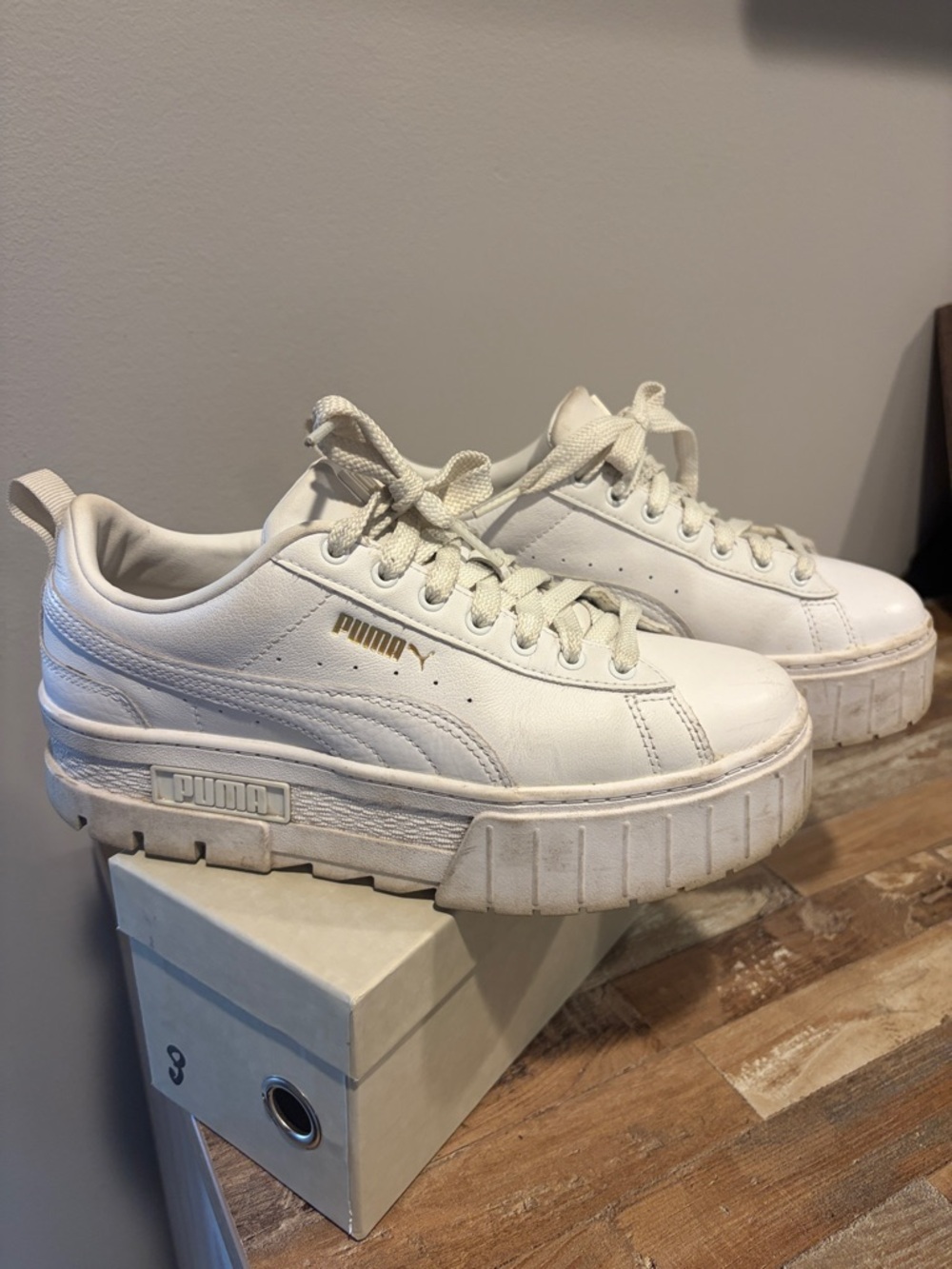 Puma Cream/White Platform Cleated Sneakers
